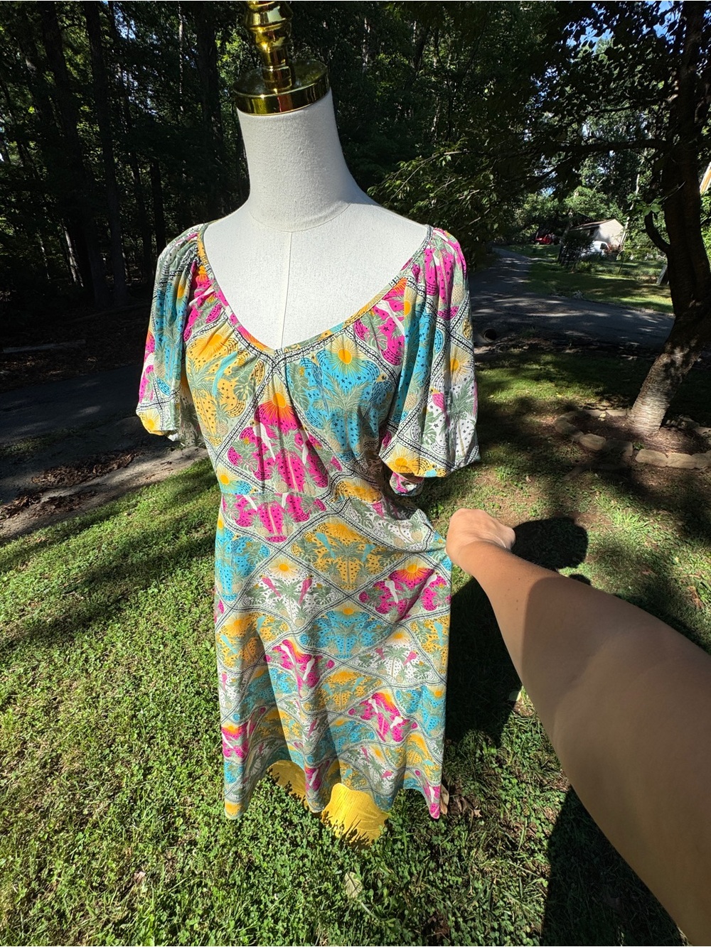LOFT Floral Puff Sleeve V-Neck Swing Midi Dress Size 4 Vacation Resort Cruise - Picture 14 of 17